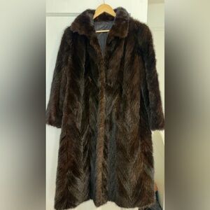 Vintage Genuine Mink luxury Fur Long Coat Brown Chevron DASCO KES II